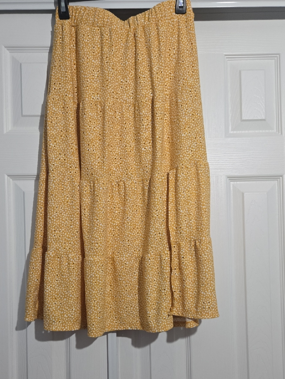 Sunny Yellow Tiered Midi Skirt with Mini Dot Print